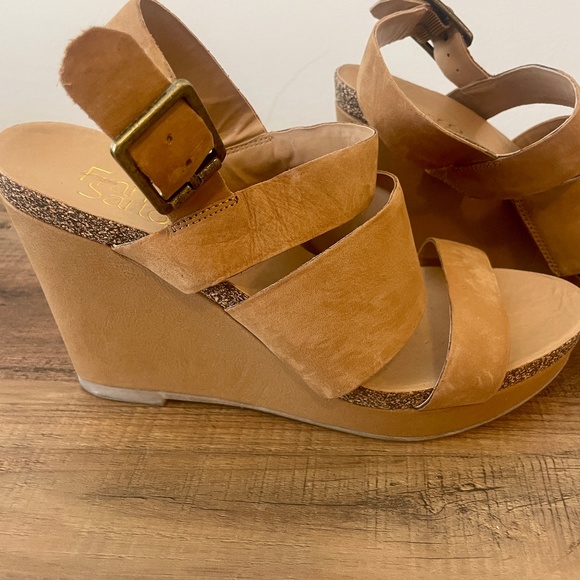 Franco Sarto Wedge Sandals, Size 7, Taupe, leather (Suede), VGUC, 3 1/2" heel - Picture 4 of 10